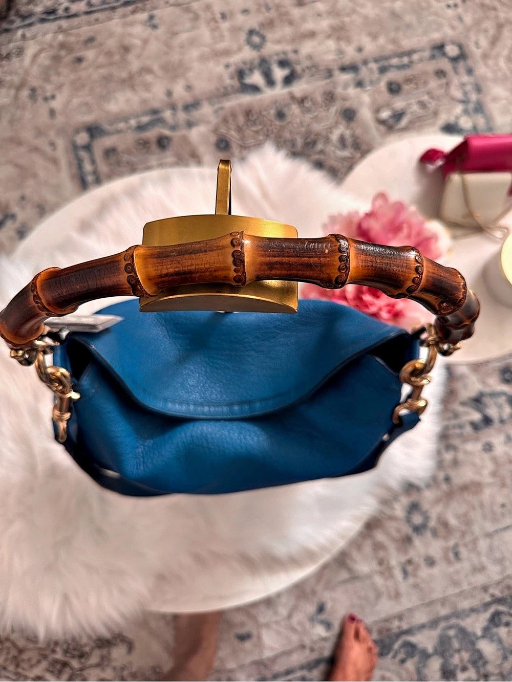Gucci Bamboo Handle Hobo Bag Shoulder Bag Blue - Picture 6 of 16